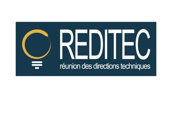 Logo de Reditec, représenté par un rectangle bleu foncé. 
